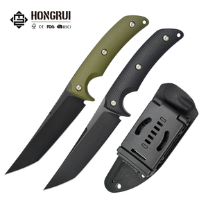 Cuchillo de Hoja Fija Hongrui D2 de Acero con Mango G10 para Senderismo, Campismo, Caza y Corte, Color Verde y Negro, Hoja Tanto - Product Image 1