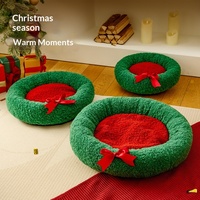 Lit pour chat et chien, design semi-fermé, pour sommeil profond, douillet, en forme de cercle, rembourrage en coton PP, idéal pour l'hiver et Noël, vente en gros transfrontalière