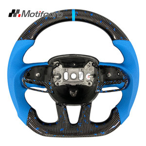 Volante de fibra de carbono personalizado para Dodge Charger Challenger Hellcat SRT 392 R/T 2013-2023 con empuñaduras de cuero azul - Product Image 1