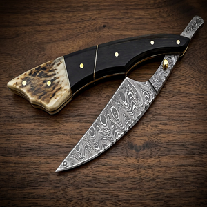 ASAP Damascus Steel Single Blade Folding Knife Wood Handle Horn Inlay Straight Styling Razor <b>Edge</b> Texture Layering Barber Body - Product Image 3