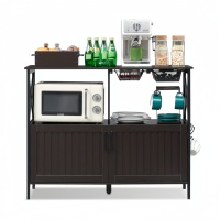 Buffet en bois avec station café intégrée, organisateur, étagères réglables, rangement spacieux pour cuisine, salle à manger, salons