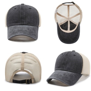 Custom Logo Unstructured Dad Hat Soft Crown Mesh <b>Plain</b> Snapback Hat Vintage Washed Trucker <b>Baseball</b> <b>Cap</b> for Women Men - Product Image 2