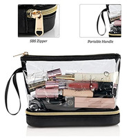 Organisateur en PU double couche Étui de maquillage de voyage étanche à la mode avec fermeture à glissière Capacité 3-6L Sac de beauté pour le stockage des cosmétiques