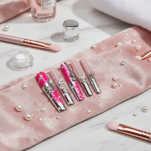 Luxury Long Coffin Pink Chic Aura PVC Press-On <b>Nails</b> <b>Set</b> Handmade with Reusable Glue Square Pattern Custom False <b>Nails</b> - Product Image 3