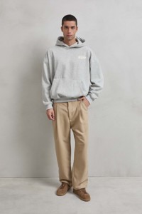 Sweat à capuche gris chiné en mélange polyester/coton, coupe ample et carrée, intérieur douillet, imprimé 3D brodé 'TIME GO WEST', 460 GSM - Product Image 4