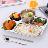 Assiette de cantine en acier inoxydable 304 à 5 compartiments pour étudiants et adultes, idéale pour le bureau et l'école - Vente en gros