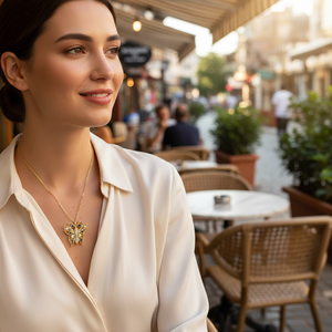 สร้อยคอแซฟไฟร์เพชรรูปผีเสื้อสีทอง14k ประดับอัญมณีชั้นดีสำหรับเป็นของขวัญสำหรับผู้หญิงทำด้วยมือในตุรกี - Product Image 3