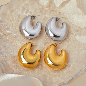 Pendientes Clásicos, Elegantes y Sencillos con Personalidad, Geométricos, Huecos, en Forma de U, de Acero Inoxidable, Chapados en Oro, Estilo Casual - Product Image 5