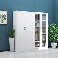 Archivador de Acero Moderno y Minimalista, con Puerta de Vidrio con Cerradura, Gabinete Bajo de Perfil Dividido para Almacenamiento de Documentos de Oficina