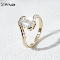 Anillo de Compromiso Starsgem de Oro Sólido de 14K con Diamante Cultivado en Laboratorio de Corte Esmeralda de 2.0ct, Anillo de Boda con Bisel Solitario