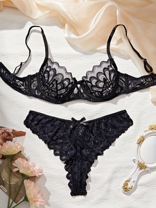 Lingerie sexy à la mode, soutien-gorge brodé de fleurs, lingerie en dentelle confortable et respirante pour femmes - Product Image 2