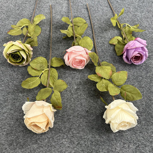 Rose artificielle en soie à tige unique, fleur artificielle pour décoration de mariage, art floral pour salon, fleurs en plastique - Product Image 1