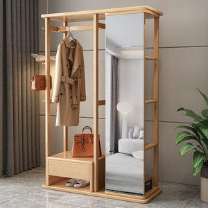 <span class=keywords><strong>Porte</strong></span>-<span class=keywords><strong>manteau</strong></span> autoportant moderne pour le salon, miroir intégral et cintre rotatif en <span class=keywords><strong>bois</strong></span> massif - Product Image 2