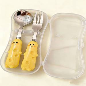 Cheese Shaped Cutlery Set For Kids Bpa Free Portable Heat Resistant Multicolor Spoon Fork Knife Chopsticks Set - Product Image 3