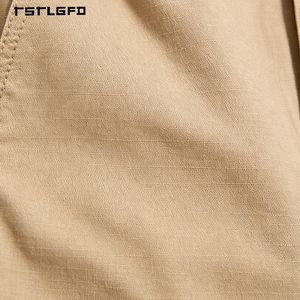 Manufacturer Khaki Cargo Shorts Dual Flap Pockets Metal Button Waist Adjustable Waistband Relaxed Fit Shorts - Product Image 2