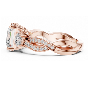 Anillo de Compromiso con Tres Piedras Corte Princesa, Oro Amarillo, Banda Trenzada, Anillo de Diamantes con Pavé Infinito, Joyería Nupcial Elegante y de Lujo - Product Image 6