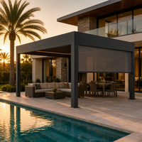 Motorisierte Lamellen-Pergola aus Aluminium Wasserdichtes Bioklimatisches Dach für Außenterrassen mit Smart-Steuerungssystem und LED-Beleuchtung