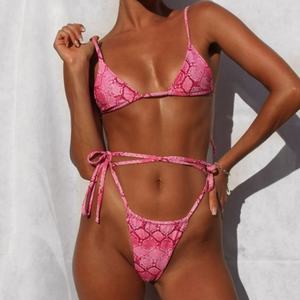 Traje de Baño Bikini Personalizado de Fábrica con Logo, Sexy, de Dos Piezas con Lazos Laterales, de Spandex/Poliéster, Secado Rápido, con Sujetador Push-Up y Tanga en V - Product Image 3