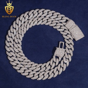 Chaîne cubaine en <span class=keywords><strong>argent</strong></span> 925 de 12 mm avec mosaïque, style hip-hop, sertie de moissanite VVS, personnalisée, pour homme - Product Image 1