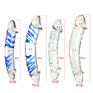 Dicke blau gefütterte doppel köpfige Glas dildos für weibliche lesbische Masturbation und flirtende Produkte für Erwachsene - Product Image 2