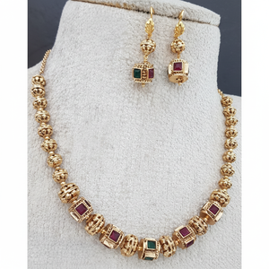 Hermoso conjunto de collar antiguo con acabado dorado de calidad superior con pendientes para boda de compromiso para mujeres y niñas - Product Image 1