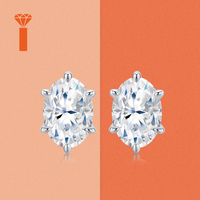 Boucles d'oreilles clous solitaires en moissanite taille ovale 1 carat, en argent S925 plaqué rhodium, sertissage à six griffes, cadeau idéal pour les rendez-vous galants