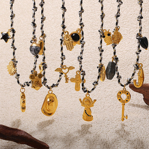 Fashion Charm Bracelets Set 18K Gold Plated Multi Element <b>Cross</b> Design Unisex Jewelry Black Rope <b>Chain</b> Style - Product Image 2