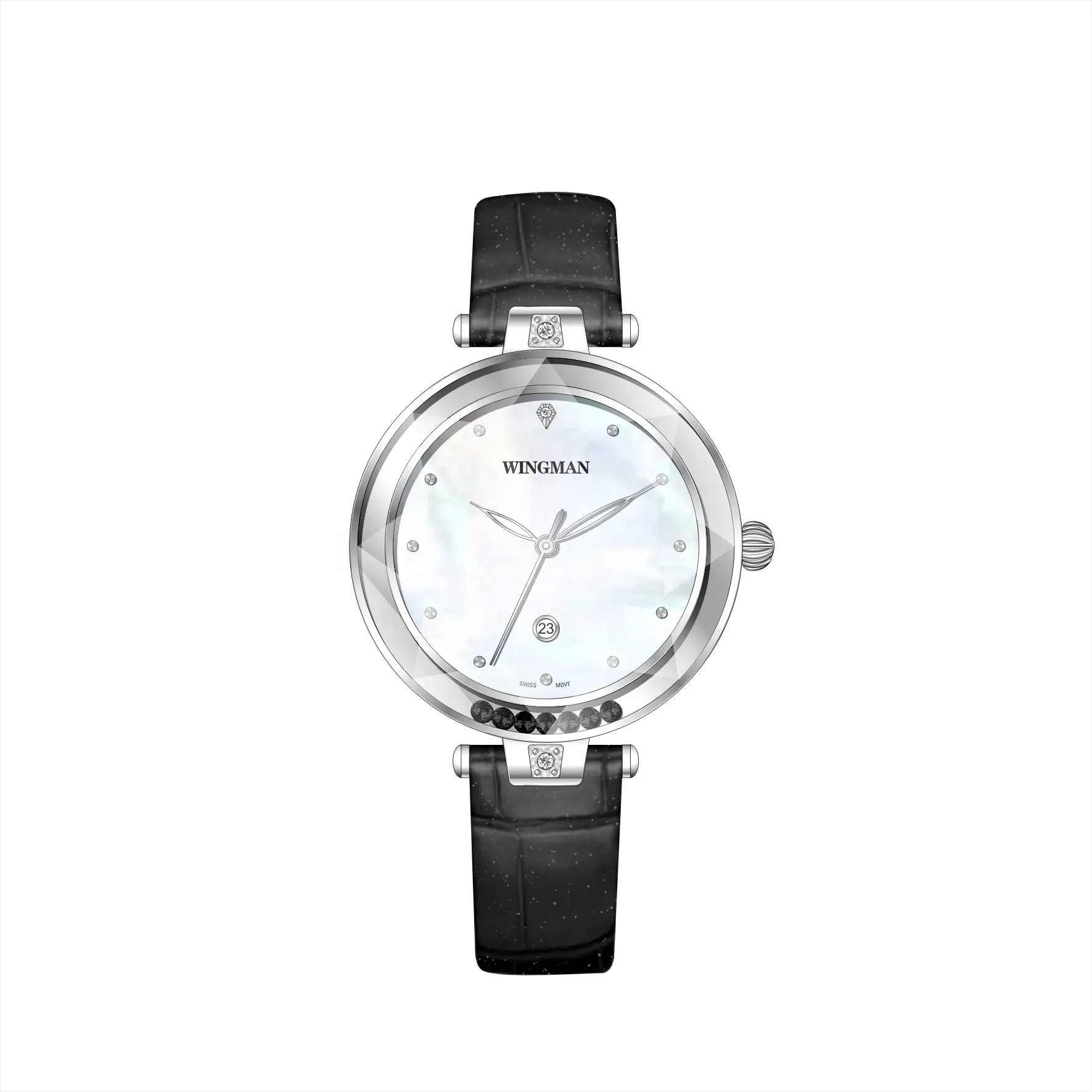 Wholesale Ladies Watches Classic Business style shiny Crystal MOP Watch Dial Geneva Dress Watch Rhinestone Inlaid Leather