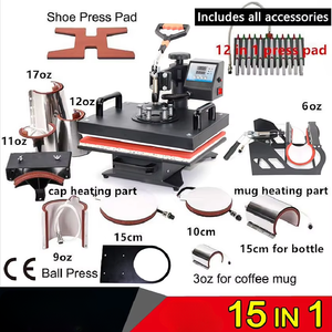 Presse à chaud 15 en 1 Combo Impression par transfert <span class=keywords><strong>thermique</strong></span> <span class=keywords><strong>Sublimation</strong></span> 12x15 pouces Mug T Shirt Cup Cap Pen Shoes Automatic - Product Image 4