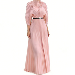 Nouvelle <span class=keywords><strong>Robe</strong></span> Longue Plissée Élégante pour <span class=keywords><strong>Femme</strong></span> Été, Grande Taille Décontractée pour Fête, en Mousseline de Soie Couleur Unie Hautement Durable - Product Image 3