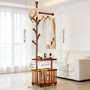 <span class=keywords><strong>Perchero</strong></span> Moderno de Madera Portátil para Entrada, Colgador de Ropa, Cesta de Almacenamiento de Accesorios y Artículos Diversos - Product Image 2