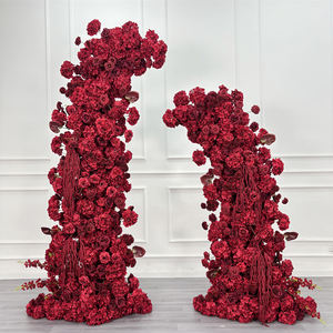 Arche de fleurs rouge et verte personnalisée en usine, arche de fleurs artificielles en soie populaire pour les arrangements d'événements - Product Image 1