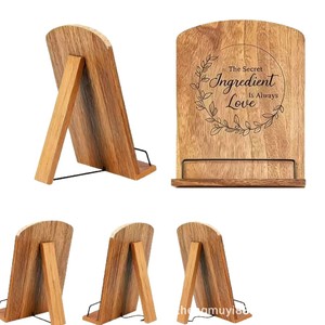 Support de recettes en bois avec support métallique, angle réglable, organisateur de bureau pour la cuisine, présentoir de livres de cuisine - Product Image 5