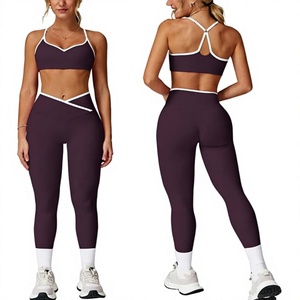Conjuntos Deportivos para Mujer de 2 Piezas, Top Deportivo Corto con Bloques de Color y Tirantes, Sin Relleno, Sin Costuras, Leggings de Cintura Alta para Gimnasio, Yoga, Pilates - Product Image 3