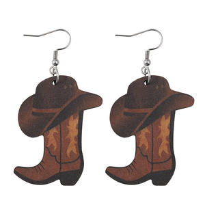 Pendientes de madera respetuosos con el medio ambiente, pendientes de botas vaqueras occidentales para mujer Uionen 130 - Product Image 1