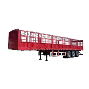 China used fence semi-trailer 50-80 tons cattle, livestock freight truck high hurdle trailer