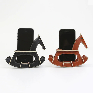 Handmade Leather Rocking Horse <b>Storage</b> Box, Creative Desktop Leather <b>Remote</b> <b>Control</b> Organizer, Toy Wooden Horse Box - Product Image 1