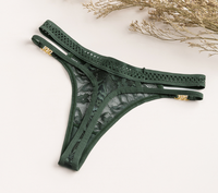 Culottes sexy taille basse pour femme Tiger Underwear, motif cœur noir, dentelle ajourée, ceinture à boucle dorée