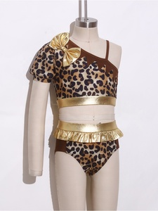 Girls Cave <b>Dance</b> <b>Costumes</b> Crop Top and Briefs Gold Trim Ruffle 2 Piece Sets Spandex Slim <b>for</b> Competition Custom - Product Image 5
