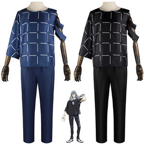 Disfraz de Cosplay de Jujutsu Kaisen para Hombre, Conjunto de Camisa y Pantalones con Patrón de Cuadros Azul Oscuro y Negro, Poliéster, Otoño 2023 - Product Image 1