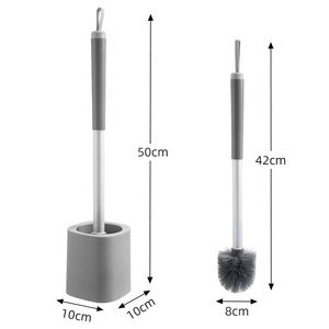 Brosse de toilette murale en plastique à long manche avec base, design ergonomique pour le nettoyage de la salle de bain - Product Image 4