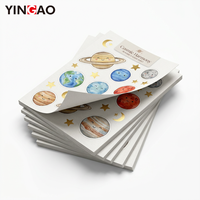 Feuille d'autocollants personnalisés découpés à la forme, en vinyle imperméable, pour récompenses Montessori, étoiles dorées, résistants à la chaleur, thème espace et planètes, étiquettes complètes
