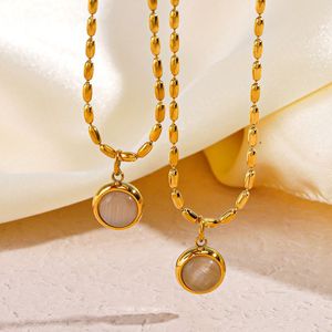 Collar <span class=keywords><strong>de</strong></span> Acero Inoxidable Nabest con Colgante <span class=keywords><strong>de</strong></span> Piedra Ojo <span class=keywords><strong>de</strong></span> Gato Circular, Gargantilla Francesa para Mujer, Chapado en Oro <span class=keywords><strong>de</strong></span> 18K, Joyería Simple - Product Image 3