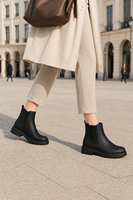 Bottines Chelsea à bout rond avec empiècement élastique et semelle épaisse à crampons, noires, pour femme, automne-hiver, chaussures décontractées, OEM ODM