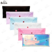 Vente chaude Glitter Clear Makeup Bag holographique pvc carte sac porte-monnaie avec bouton pression transparent étanche pochette à crayons