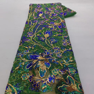 Chất Lượng Tốt Đầy Màu Sắc Pháp Vải Tuyn Ren Vải Với Sequins Thạch Thêu Hoa Vải Cho Ăn Mặc Quần Áo - Product Image 5