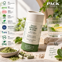 Emballage en tube de papier avec logo personnalisé pour les compléments alimentaires, les vitamines, les capsules, les poudres de légumes verts, boîtes cylindriques en carton OEM, tailles personnalisées
