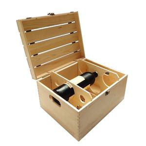 Boîte d'emballage en bois de pin carré sculpté de haute qualité pour le stockage de bouteilles Conceptions de bouteilles de vin rouge Boîte d'emballage en bois artisanale - Product Image 1