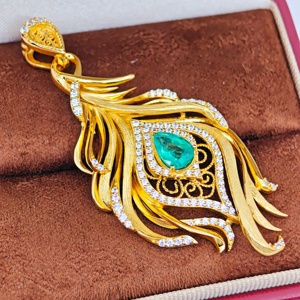 Pendentif en argent 925 plaqué or 18 carats avec émeraude de laboratoire, certifié NGTC, unisexe, pour un usage quotidien, cadeau d'anniversaire de mariage, par UM Jewelry - Product Image 6