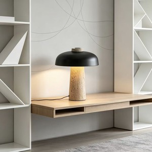 Lámpara de Mesa Negra de Estilo Nórdico Retro, Base de Travertino Natural, E27 LED, Luz de Noche para Dormitorio, Iluminación Ambiental Decorativa de Lujo - Product Image 3